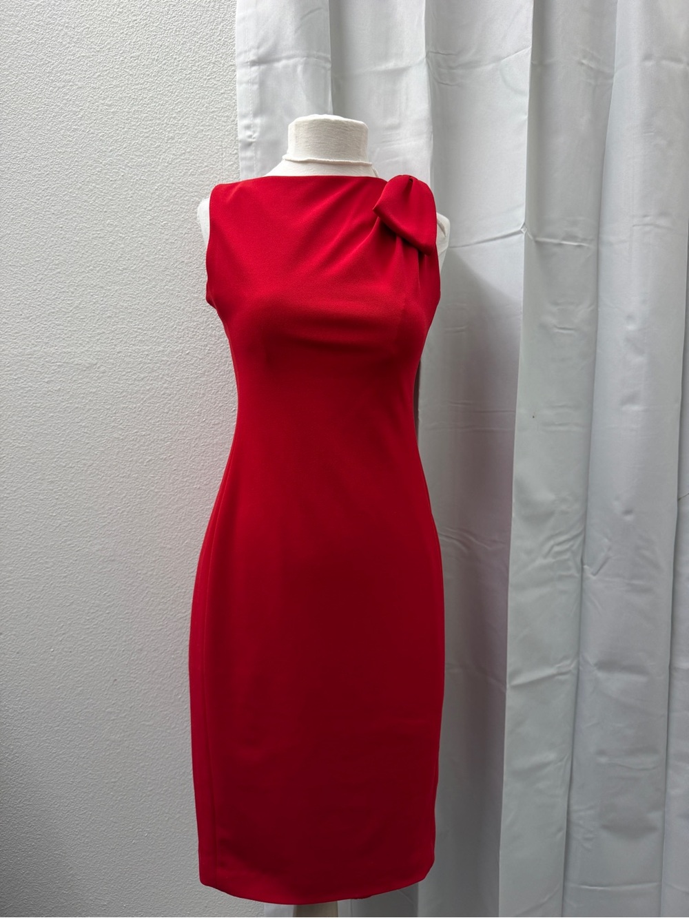 Calvin Klein Classic Red Sleeveless Sheath Dress with Shoulder Bow